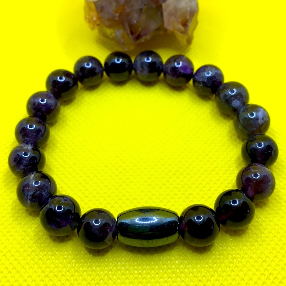 Amethyst Semiprecious Stone and Hematite Handmade Stretch Bracelet ~ 7” ~ NWOT